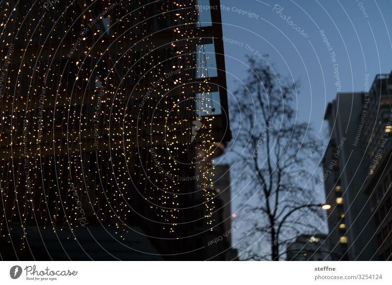 Weihnachtsbeleuchtung in Einkaufsstraße Stadtzentrum Fußgängerzone Fassade Vorfreude Geborgenheit Zusammensein Romantik Lichterkette Weihnachten & Advent kaufen