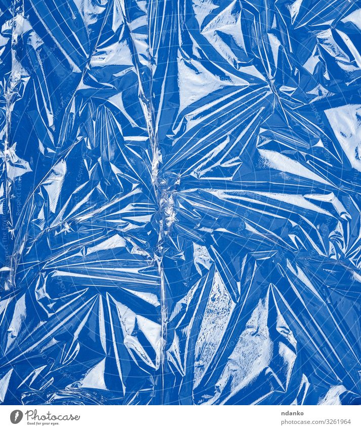 Textur einer transparenten Stretchfolie Küche Industrie Werkzeug Technik & Technologie Verpackung Paket Kunststoff glänzend dünn neu Sauberkeit blau weiß Schutz