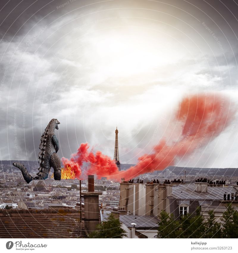 firefighter Stadt Hauptstadt Stadtzentrum Haus Sehenswürdigkeit stehen Godzilla Feuerwehrmann Tour d'Eiffel Brand Rauch Retter Hilfsbereitschaft gut Desaster