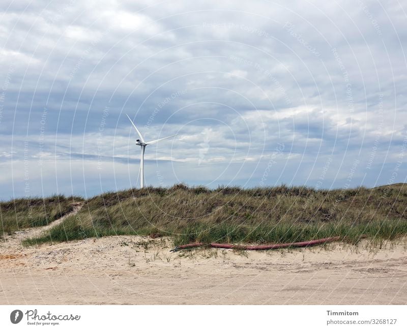 Waaaahhh…eine Schlange? Sand Strand Düne Dünengras Rohr Leitung Windrad Himmel Wolken Dänemark Ferien & Urlaub & Reisen Nordsee Irritation