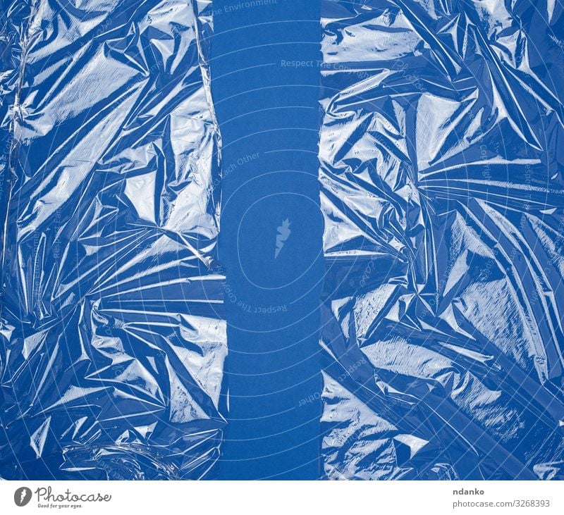 Textur einer transparenten Stretchfolie Küche Industrie Werkzeug Technik & Technologie Verpackung Paket Kunststoff glänzend dünn neu Sauberkeit blau weiß Schutz