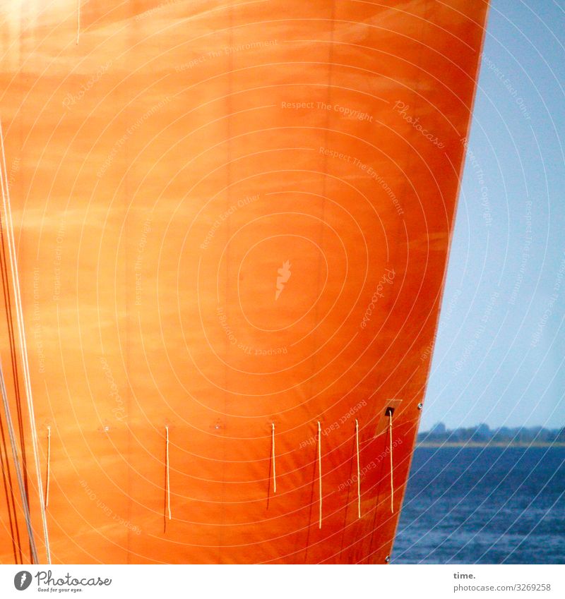 Seemannsgarn Wasser Himmel Schönes Wetter Küste Ostsee Schifffahrt Segelschiff An Bord Seil Tau Segeltuch Stoff außergewöhnlich frisch groß maritim blau orange