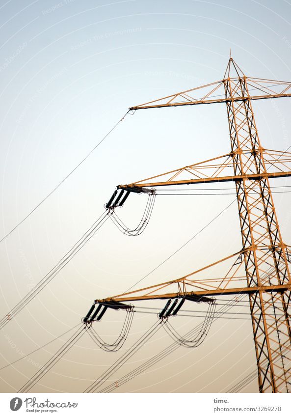 Seilschaften (IX) Technik & Technologie Energiewirtschaft Elektrizität Strommast Leitung Hochspannungsleitung Himmel Schönes Wetter Metall diszipliniert