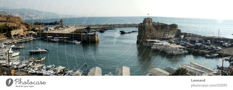 Byblos Hafen Wasserfahrzeug Defensive Meer Libanon Portwein Panorama (Aussicht) historisch Burg oder Schloss Sonne PKW harbour lebanon boat ship castle groß