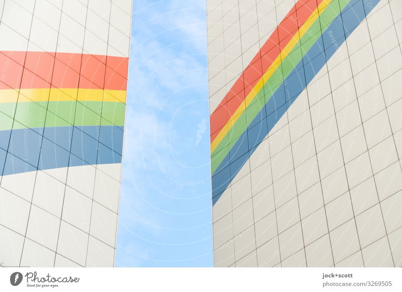 Regenbogenfarben Fassade Himmel Brandmauer Dekoration & Verzierung Fassadenverkleidung Streifen positiv Wärme Einigkeit Toleranz Kreativität Qualität Symmetrie