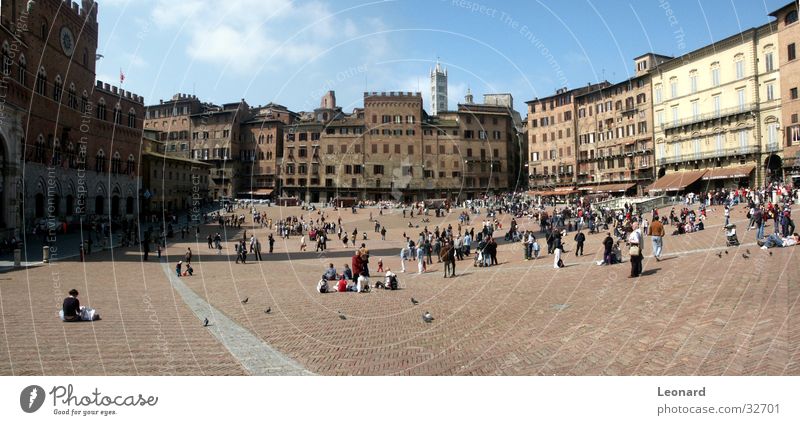 Campo di Siena Stadt Völker Mensch Taube Platz Palast Italien Europa Mittelalter Turm place palace sun