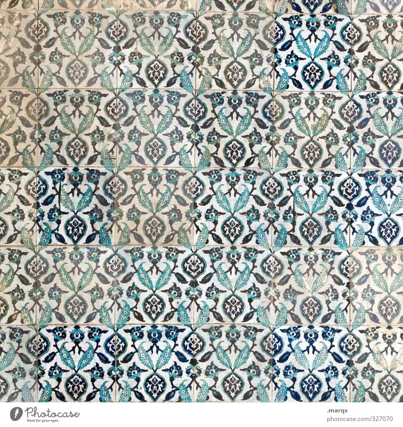 Tapete Stil Design Kunst Kultur Mauer Wand Ornament einfach blau weiß Fliesen u. Kacheln dreckig Hintergrundbild Naher und Mittlerer Osten