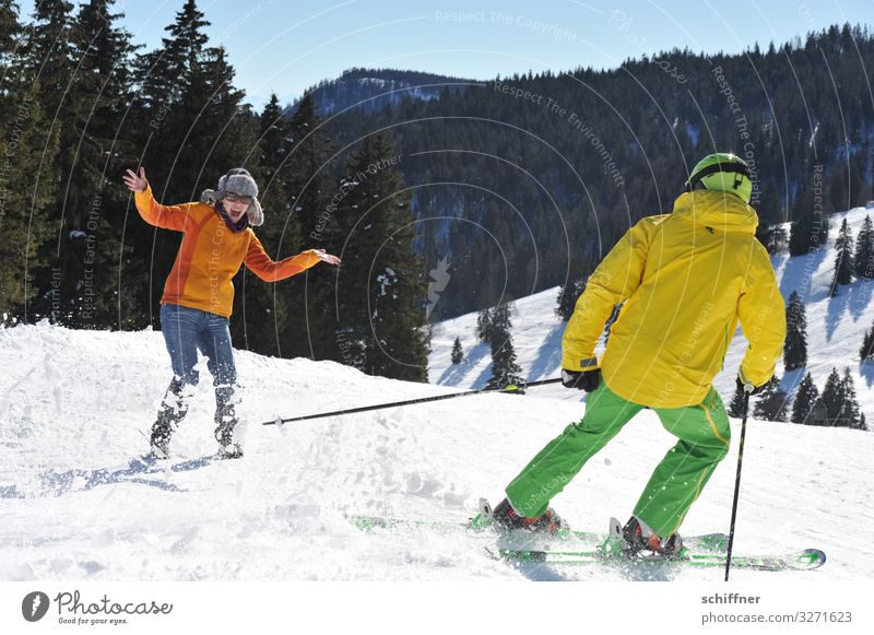 Contenance | verloren sportlich Freizeit & Hobby Winter Schnee Winterurlaub Flirten Sportler Hooligan Skipiste Mensch Junge Frau Jugendliche Junger Mann