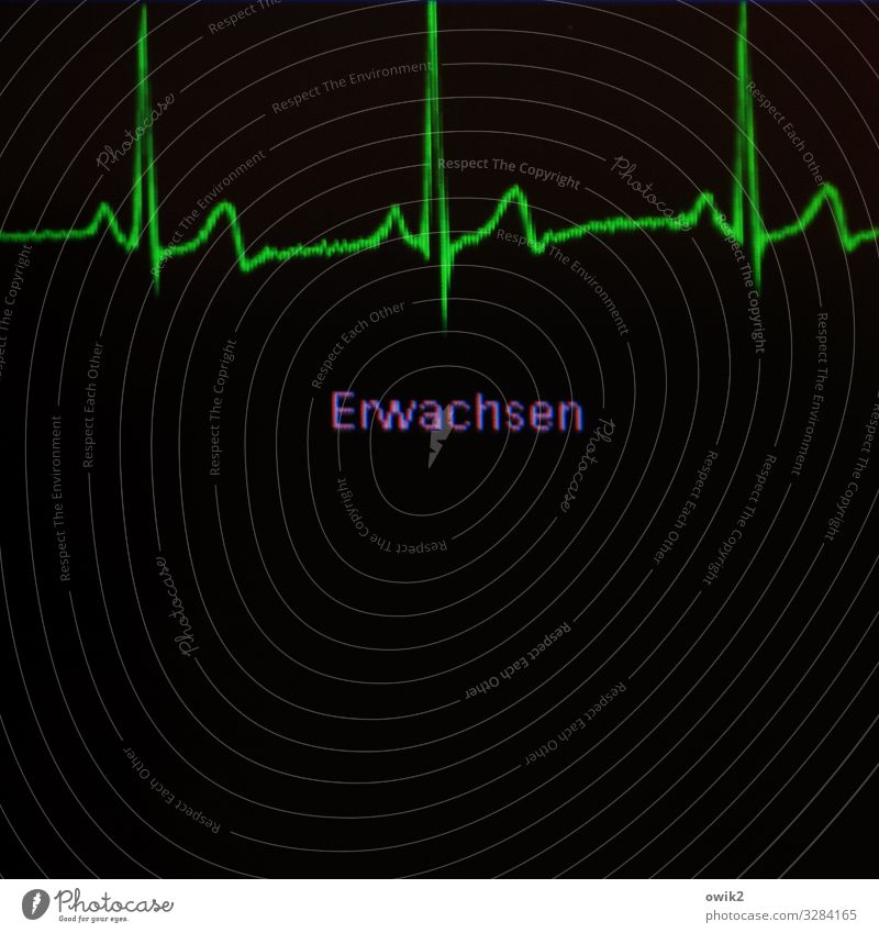 EKG Bildschirm EGK Elektrokardiogramm Puls Frequenz Herz-/Kreislauf-System Anzeige Kurve Kunststoff Zeichen Schriftzeichen grün violett schwarz Endzeitstimmung