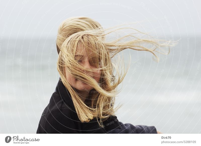 Windverweht - Porträt eines langhaarigen Mädchens im Wind Freude Ferien & Urlaub & Reisen Sommer Sommerurlaub feminin Kindheit Haare & Frisuren Gesicht 1 Mensch