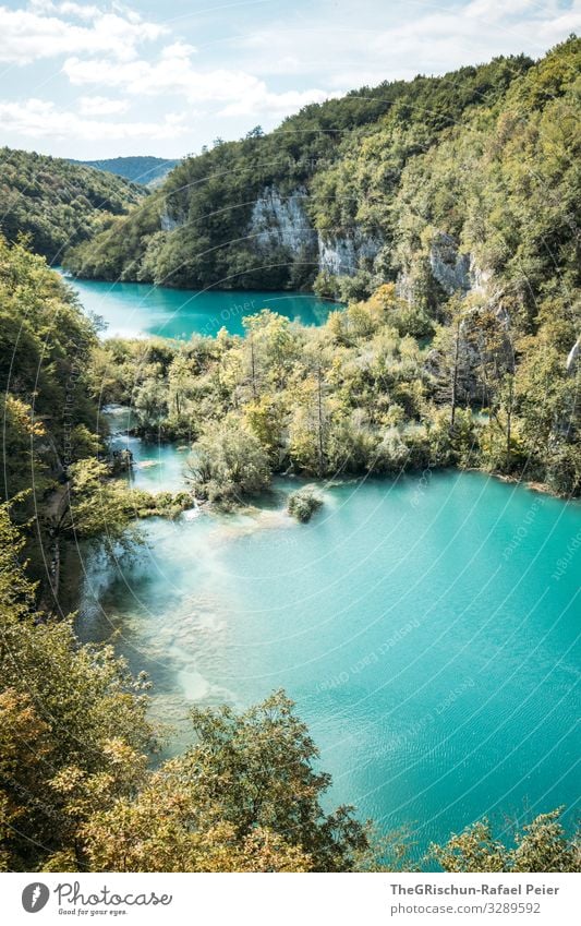 Plitvicer Seen Natur Landschaft blau grün türkis plitvicer seen Kroatien Winnetou Nationalpark Baum Aussicht Ferien & Urlaub & Reisen Tourismus Wald Himmel