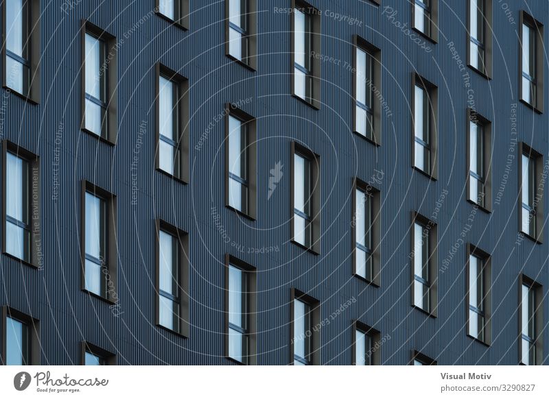 Fensterreihen eines Wohngebäudes Stadt Hauptstadt Gebäude Architektur Fassade Blick ästhetisch authentisch trendy einzigartig Originalität blau grau schwarz