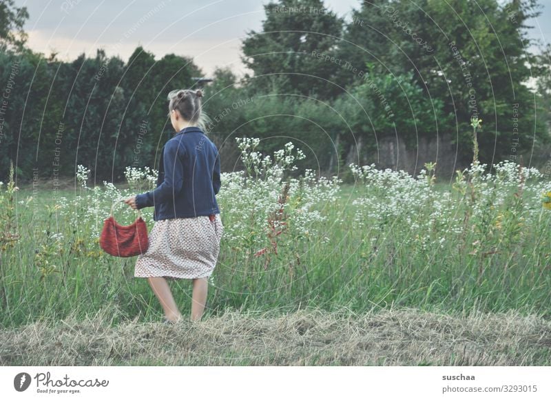 spaziergang im felde Kind Mädchen Kleid retro Kindheit Sommer Feld Freiheit Haare & Frisuren Rücken