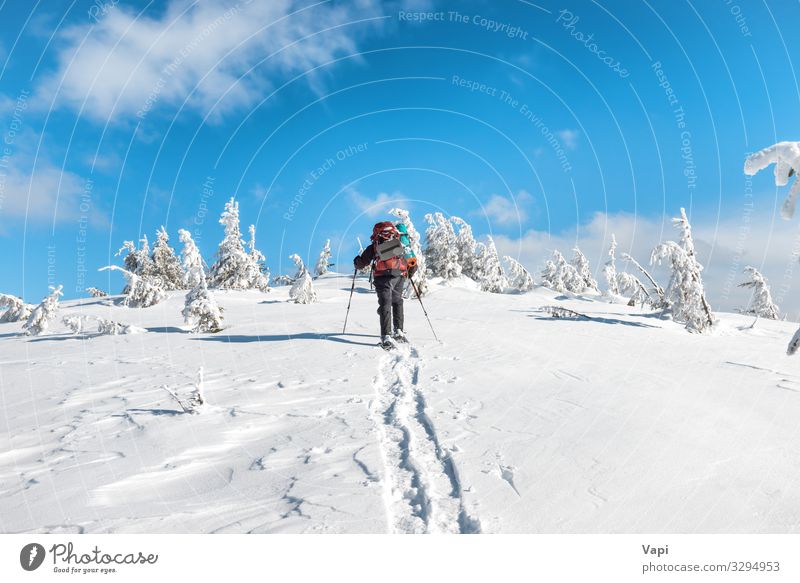 Mann wandert auf Schnee in den Bergen Lifestyle Freizeit & Hobby Ferien & Urlaub & Reisen Tourismus Ausflug Abenteuer Freiheit Expedition Winter Winterurlaub