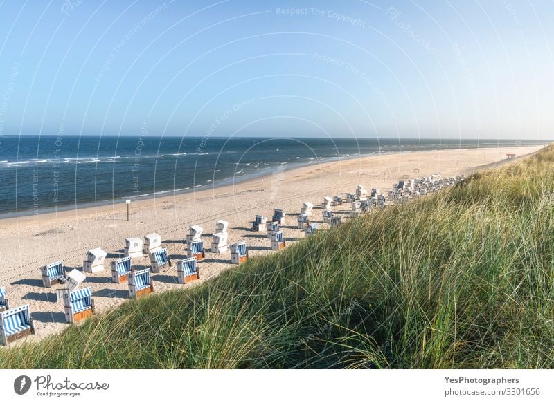 Strandlandschaft auf der Insel Sylt. Sand, Stühle und Meer Erholung Sommer Klimawandel Schönes Wetter Küste Nordsee Ferien & Urlaub & Reisen Lebensfreude