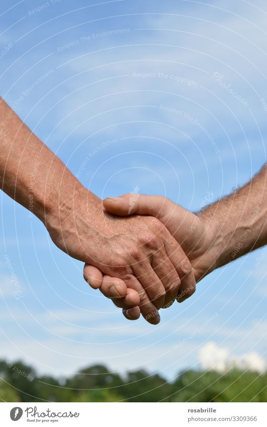 Händedruck -Handschlag zweier Männerhände | Hautsache Sommer Handel Business Sitzung sprechen Mensch maskulin Mann Erwachsene 2 Himmel berühren Mut Tatkraft