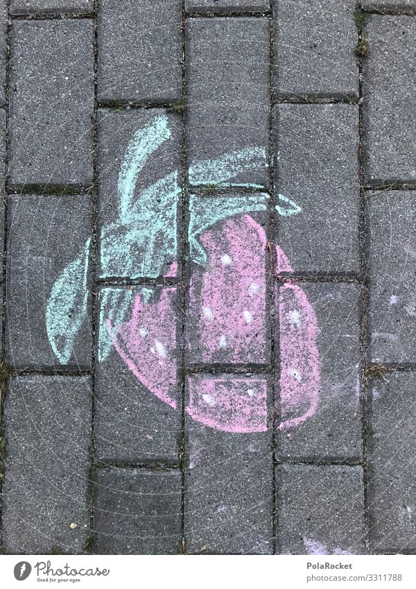 #A0# Asphalt-Erdbeere Kunst ästhetisch Erdbeeren Erdbeereis Streetlife Straßenkunst Malkreide malen Kindheit Kindheitserinnerung lecker Farbfoto mehrfarbig