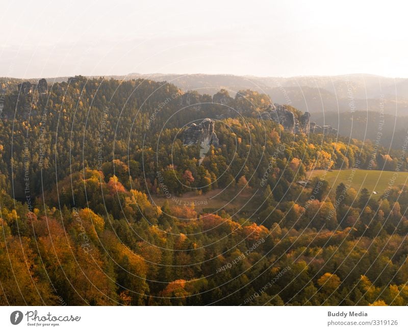 Sächsische Schweiz im Morgenglanz Tourismus Abenteuer Ferne Expedition Berge u. Gebirge wandern Umwelt Natur Landschaft Himmel Horizont Sonne Sommer Herbst