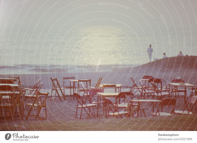 strand cafe Stil Ferien & Urlaub & Reisen Tourismus Ferne Sommer Sommerurlaub Strand Meer Strandbar Sonnenaufgang Sonnenuntergang beobachten Blick retro