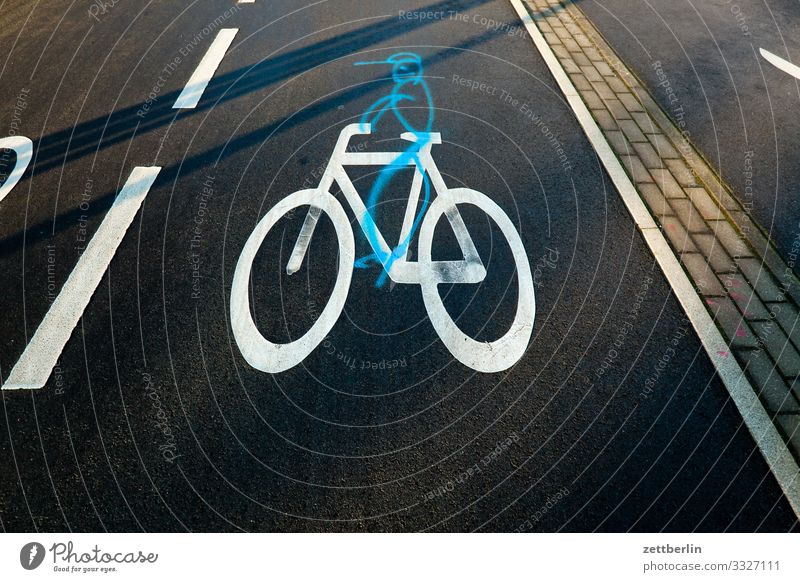 Fahrradweg abbiegen Asphalt Ecke Fahrbahnmarkierung Fahrradfahren Fahrradtour Hinweisschild Grafik u. Illustration Kurve Linie Mann Schilder & Markierungen