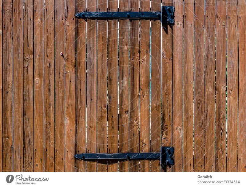 Textur Holzzaun mit einer Holztür auf Eisenscharnieren braun Knüppel Tür Zaun natürlicher Baum Konsistenz Bretterzaun Farbfoto Außenaufnahme Muster Tag