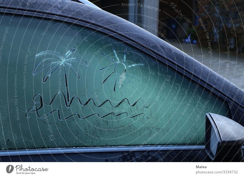 Zeichnung auf gefrorenem Autofenster an einem eisigen Morgen Hintergrundbild PKW kalt Frost Glas Eis Schnee Schneefall Wetter weiß Fenster Winter Jahreszeiten