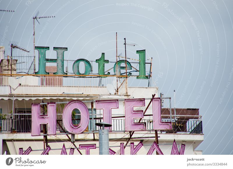 Hotel Hotel Ferien & Urlaub & Reisen Himmel Griechenland Balkon Schornstein Antenne Flachdach oben Design Ziel Typographie Zahn der Zeit Urlaubsort