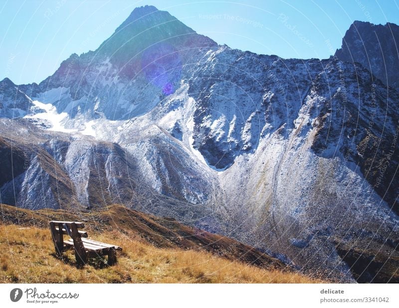Auszeit Ferien & Urlaub & Reisen Tourismus Ausflug Abenteuer Ferne Freiheit Berge u. Gebirge wandern Felsen Alpen Gipfel Schneebedeckte Gipfel Gletscher Bank