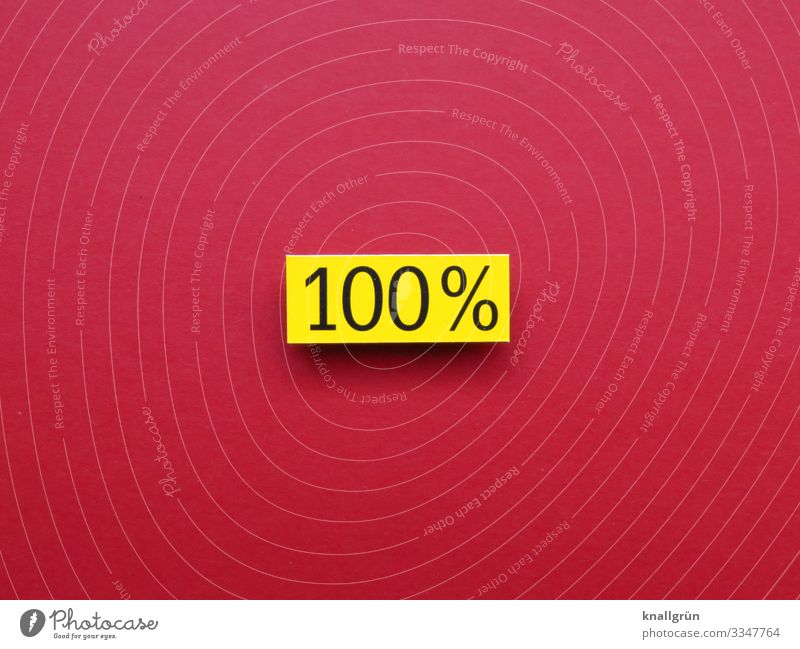 100% hundertprozentig Ziffern & Zahlen vollständig komplett Prozentzeichen Textfreiraum Zeichen Schilder & Markierungen Farbfoto rot gelb schwarz Schriftzeichen