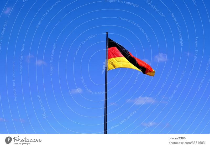 German flag in front of blue sky Ferien & Urlaub & Reisen Business Wind Fahne gelb Hintergrundbild Berlin black clear cloud color country culture democracy eu