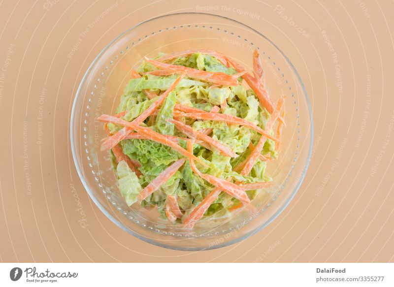 Krautsalat, Krautsalat, Karotten, Mayonnaise und Senf Gemüse Mittagessen Abendessen Vegetarische Ernährung Diät Teller Schalen & Schüsseln frisch lecker grün