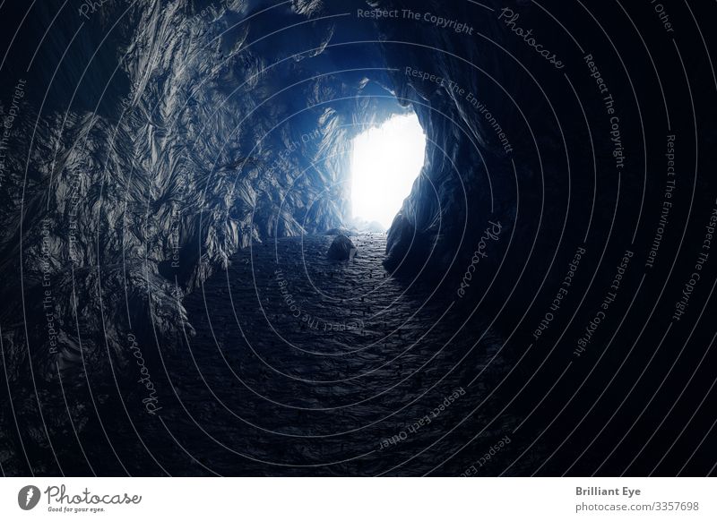 Licht am Ende Ferien & Urlaub & Reisen Winter Natur Eis Frost Höhle Tunnel außergewöhnlich bedrohlich dunkel Ferne frei hell kalt rund Einsamkeit Hoffnung