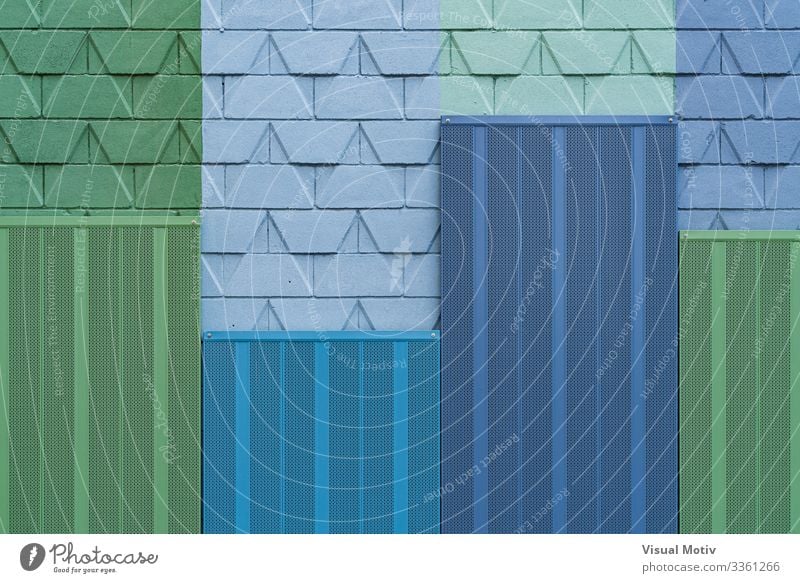 Detail einer Stadtmauer mit kalten Farben Design Dekoration & Verzierung Architektur modern blau grün abstrakte Fotografie architektonisch Hintergrund