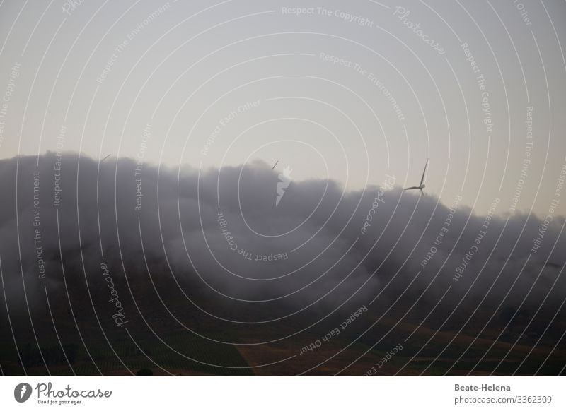 Kalte Jahreszeit 1 Kälte Nebel trüb Windrad Landschaft grau