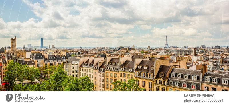 Panoramabild von Paris auf das Stadtzentrum, Frankreich Ferien & Urlaub & Reisen Sightseeing Haus Garten Landschaft Himmel Horizont Frühling Park Skyline