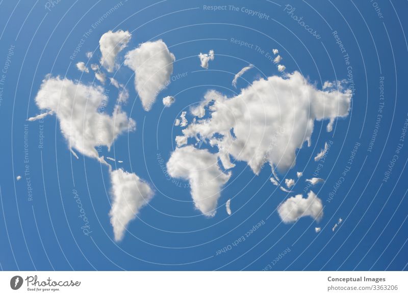 Die Welt in den Wolken Wetter Idee träumen Digitaler Verbund Weltkarte Aspiration abstrakt blau Vorstellungskraft Kontemplation Konzept Ideen Landkarte weltweit