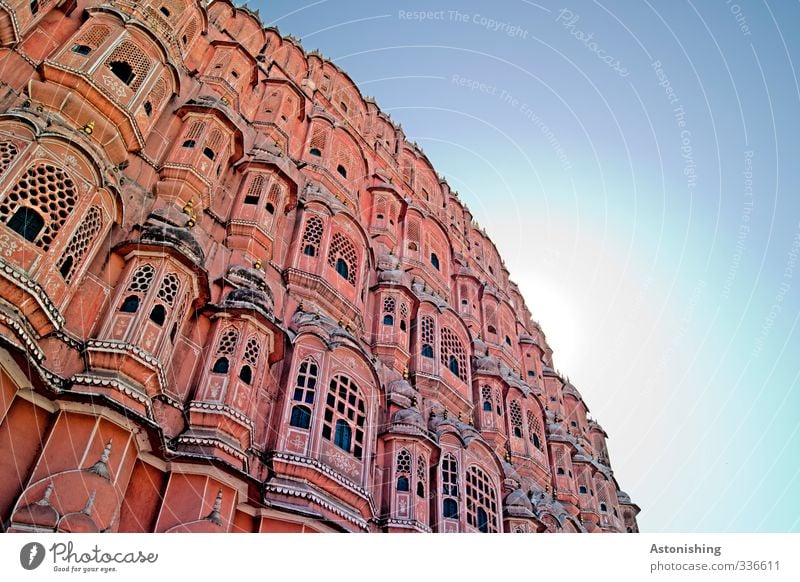 Palast der Winde 2 Luft Himmel Wolkenloser Himmel Sonne Sonnenlicht Sommer Wetter Schönes Wetter Wärme Jaipur Rajasthan Indien Asien Stadt Hauptstadt Haus Mauer