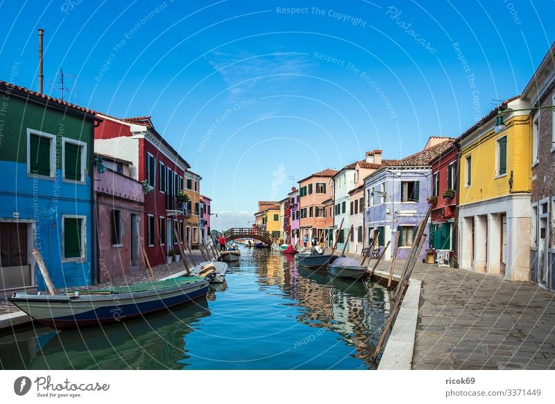 Bunte Gebäude auf der Insel Burano bei Venedig, Italien Erholung Ferien & Urlaub & Reisen Tourismus Haus Wasser Wolken Baum Stadt Altstadt Brücke Architektur