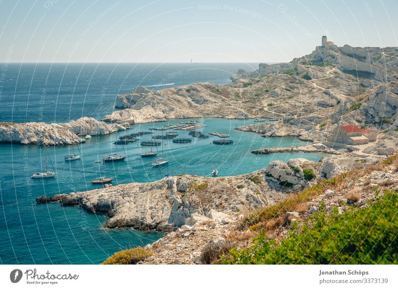 Festung und Hafen auf Insel vor Marseille Sonnenlicht Licht Tag Textfreiraum oben Frankreich heiß Süden Farbfoto Südfrankreich Meer Mittelmeer