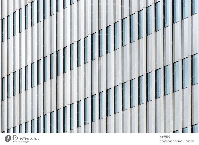 abstrakte Ansicht einer Hochhausfassade mit vertikalen Linien der Festereinfassung Bankgebäude Gebäude Fassade Fenster ästhetisch Unendlichkeit hell hoch kalt