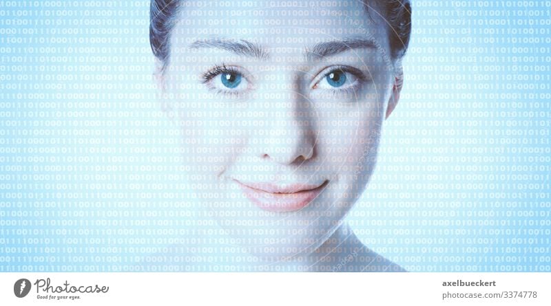 KI künstliche Intelligenz - weibliches Gesicht mit Binärcode Künstliche Intelligenz Avatar gläserner Mensch Fortschritt Zukunft Computer Software