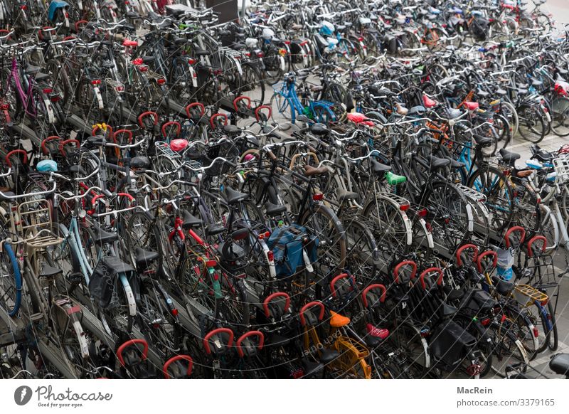 Parkende Fahrräder Verkehrsmittel Fahrrad Stress Fahrradfahren Parkplatz Außenaufnahme Menschenleer Farbfoto Tag