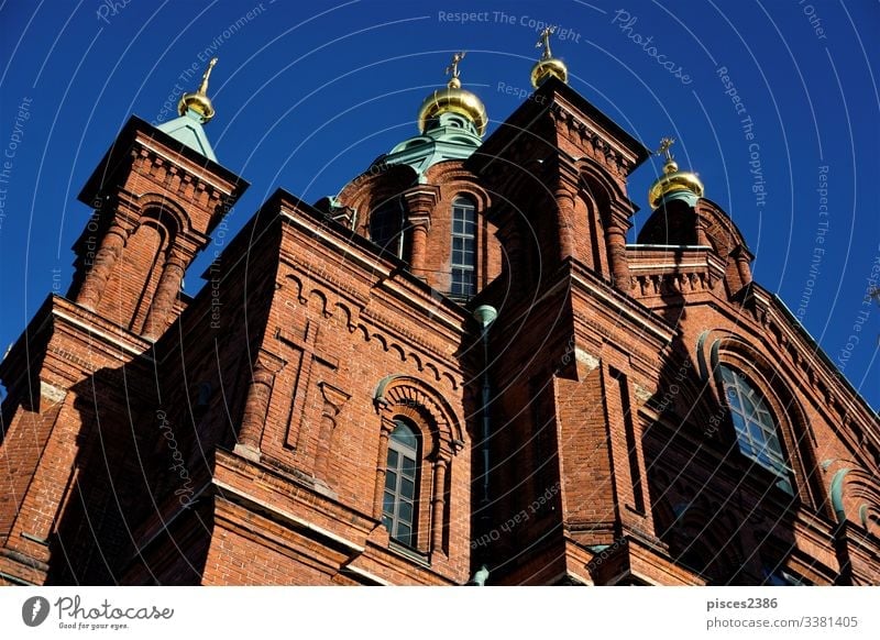 Einzelheiten zur Uspenski-Kathedrale in Helsiniki Architektur Finnland orthodoxe Wahrzeichen Europa Himmel Östlich Religion Helsinki Russisch alt Baustein