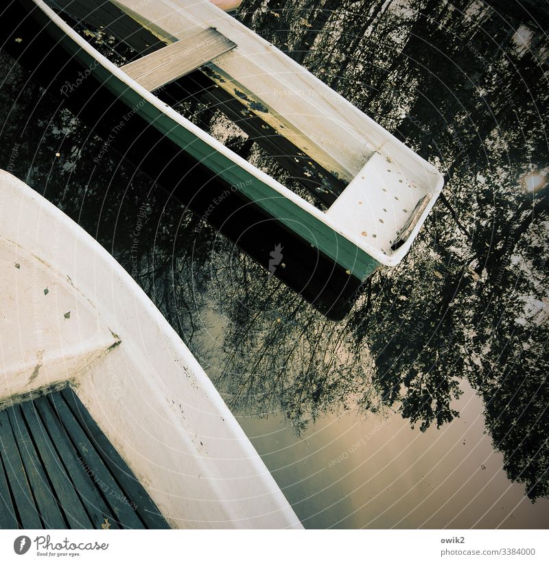 Marode Boote Außenaufnahme draußen Natur Wasser Wasserfahrzeug Wasseroberfläche Wasserspiegelung Wasserstraße Ruderboot Menschenleer See Reflexion & Spiegelung