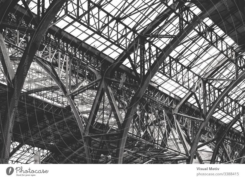 Detail einer gusseisernen Struktur aus dem 19. Jahrhundert schwarz auf weiß SCHWARZ-WEIß Gußeisen Metall metallische Struktur Gusseisenstruktur Eisenstruktur