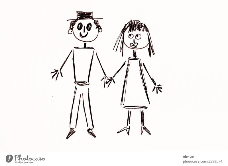zwei Strichmännchen Kritzelei zeichnen Zeichnung Mann und Frau Paar Pärchen Symbolik Mitteilung Scribble deuten malen Piktogramm Skizze stil stilisiert Freunde