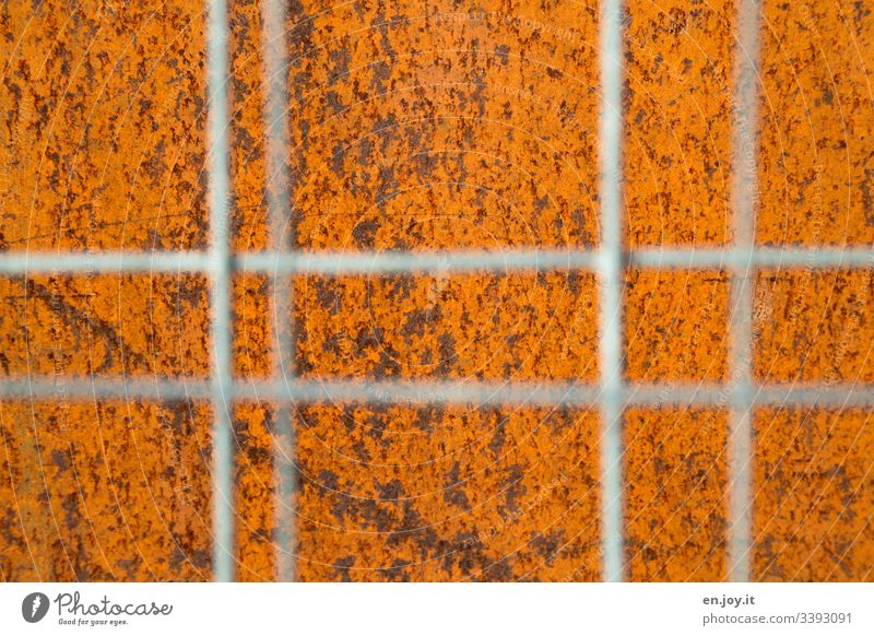 Rost hinter Gitter Verrostet Alt Korrosion Bauzaun Unschärfe Orange Baustelle Fabrik Industrie