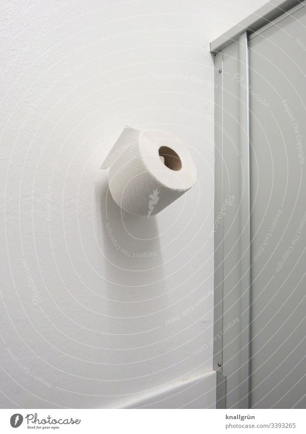 Ersatzrolle Toilettenpapier an der Wand hängend in einer öffentlichen Toilette öffentliche Toilette Menschenleer Farbfoto weiß Tag Papier Sauberkeit sanitär