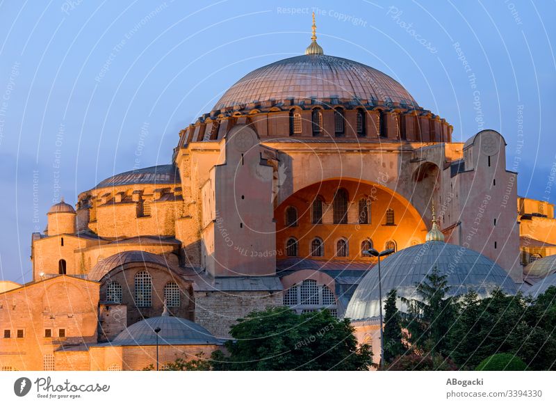 Hagia Sophia at dusk in city of Istanbul in Turkey ayasofya hagia sophia byzantine constantinople istanbul turkey building turkish historic heritage landmark