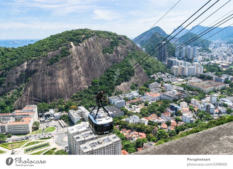 Blick auf die Standseilbahn am Aussichtspunkt Zuckerhut. Botafogo Brasilien Großstadt Hügel Berge u. Gebirge Panorama rio reisen Urca Antenne amerika Bucht